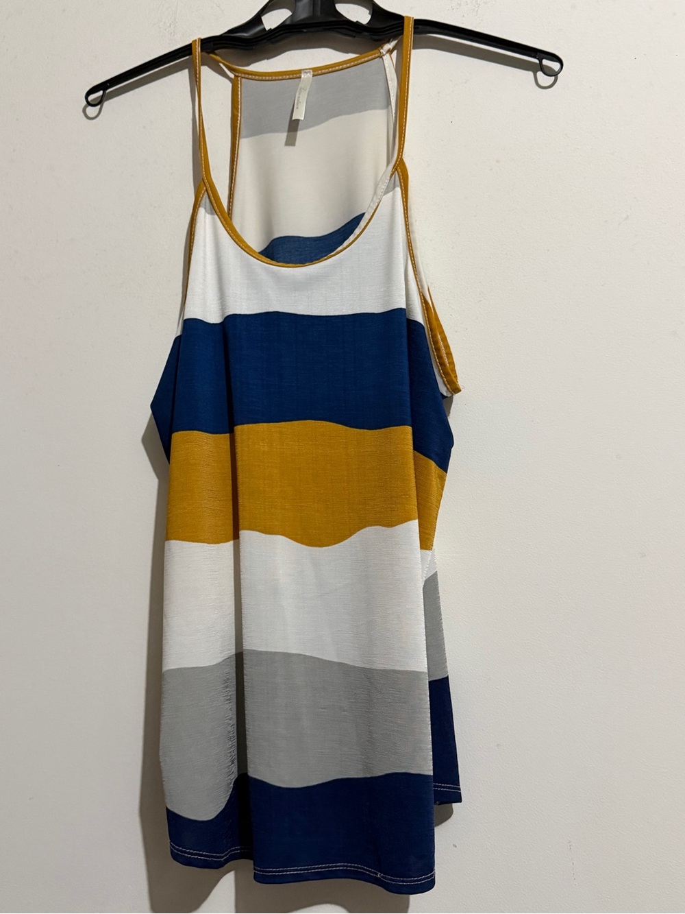 Love Nation Striped Scoop Tank in Navy, Mustard & Gray